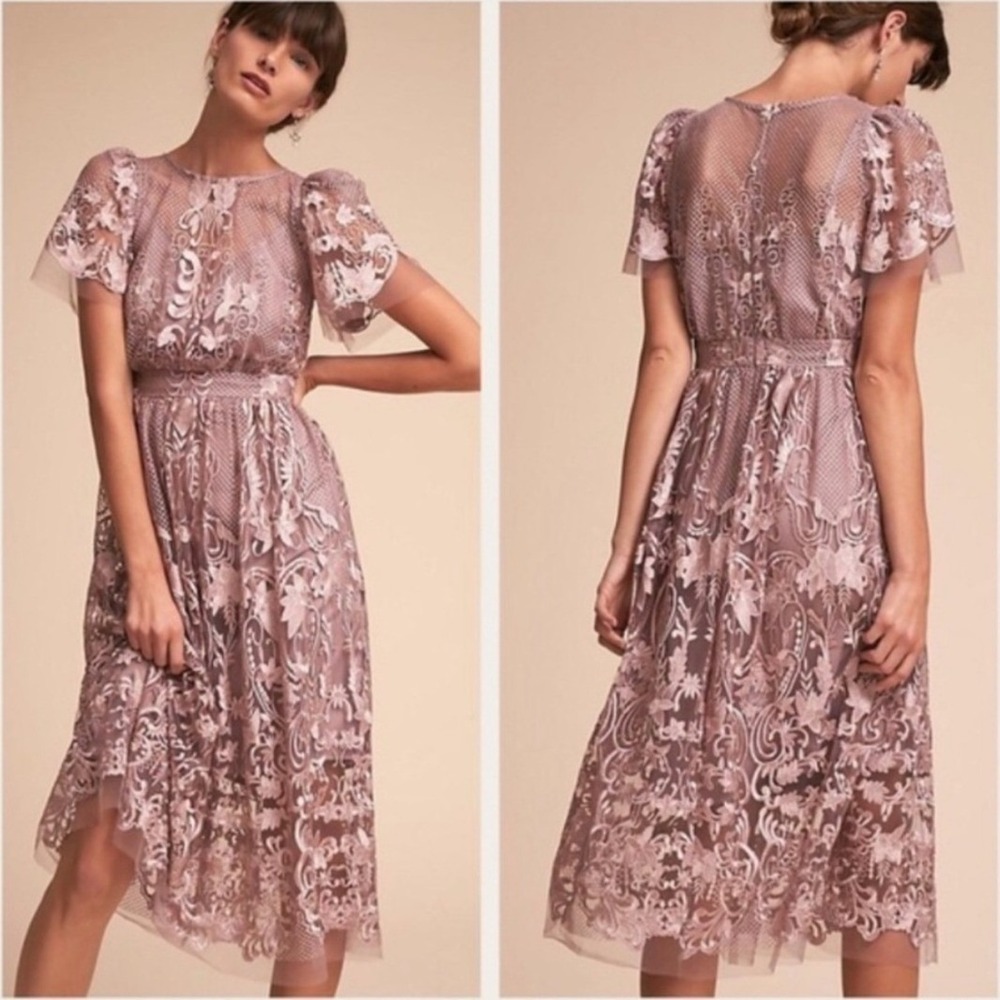 BHLDN Dusty Rose Lace Midi Dress